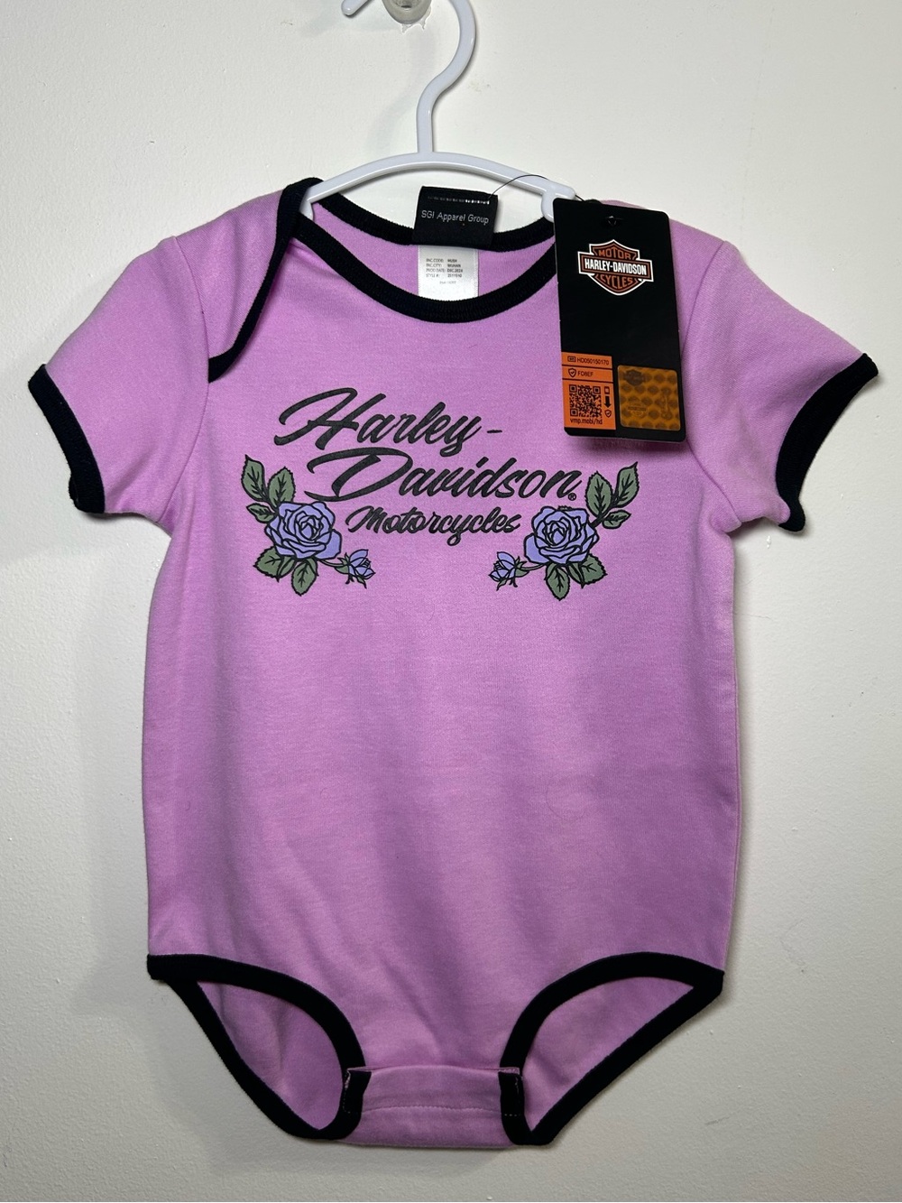 Harley-Davidson Purple Baby One-Piece with Black Trim and Roses Logo NWT